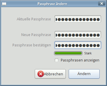 Passphrase ändern, Stärke