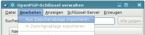 OpenPGP Schlüssel aus Zwischenablage importieren