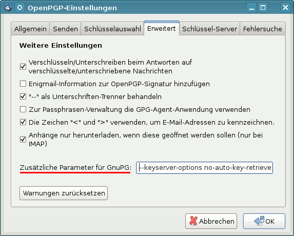 Keyserver Optionen setzen