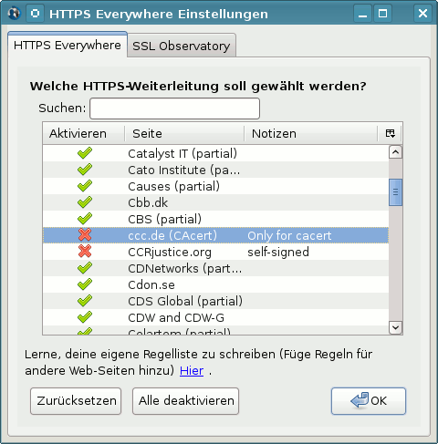 HTTPSEverywhere Einstellungen