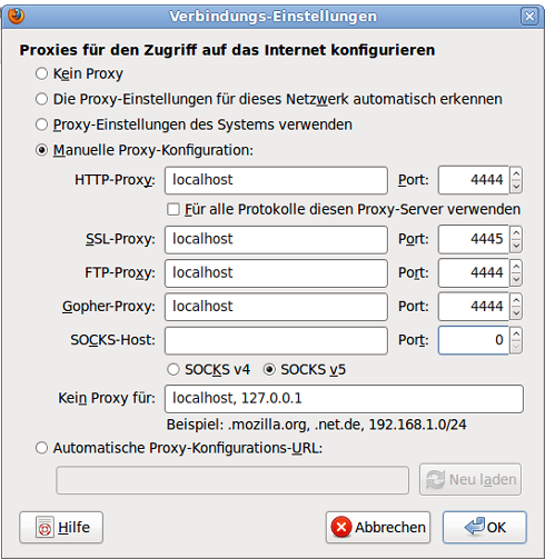 Proxy-Einstellungen für I2P