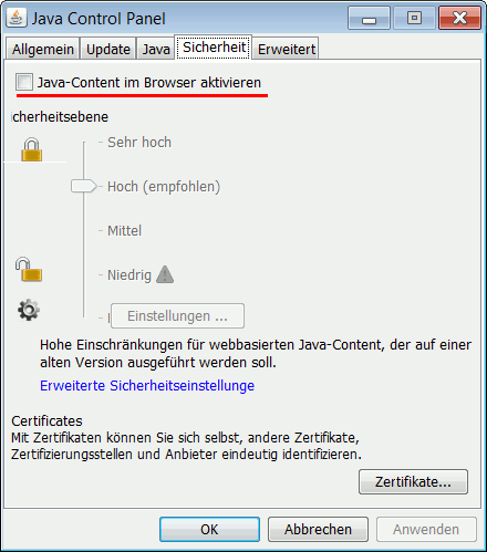 Java Control Panel