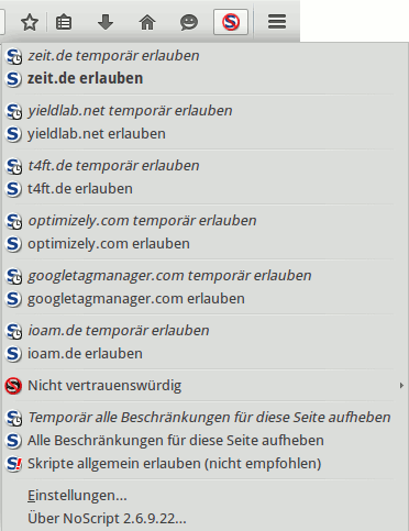 NoScript Menü