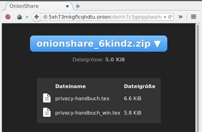 OnionShare Sender