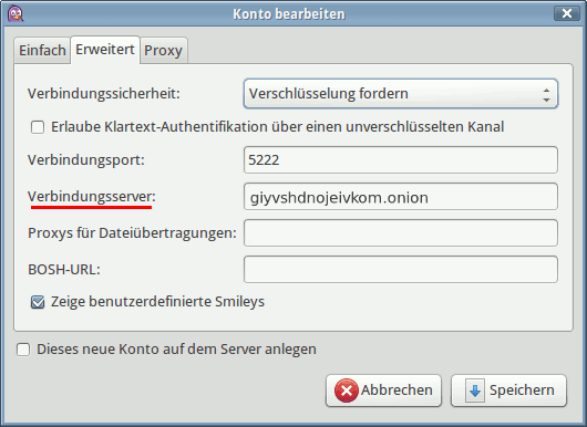 Pidgin mit Tor Hidden Service