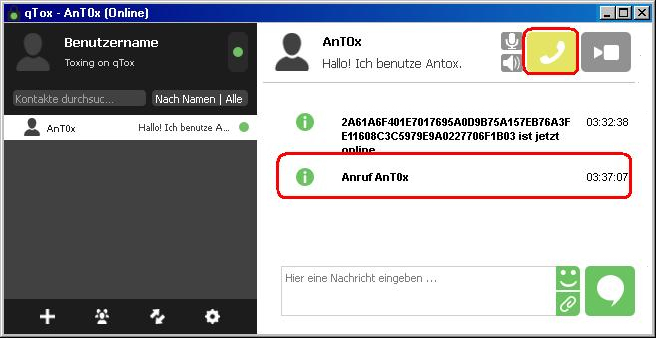qTox Freund anrufen