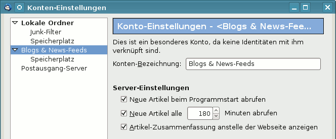 Einstellungen für RSS-Feeds