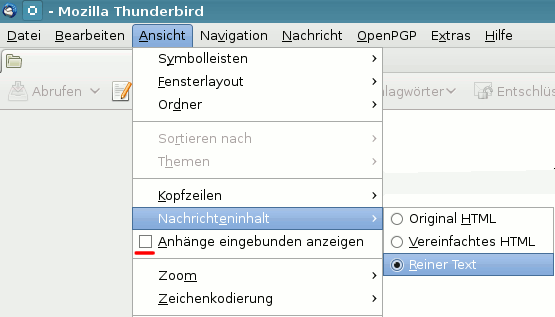 Reinen Text in Thunderbird anzeigen