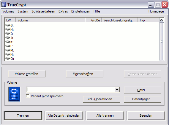 TrueCrypt Hauptfenster